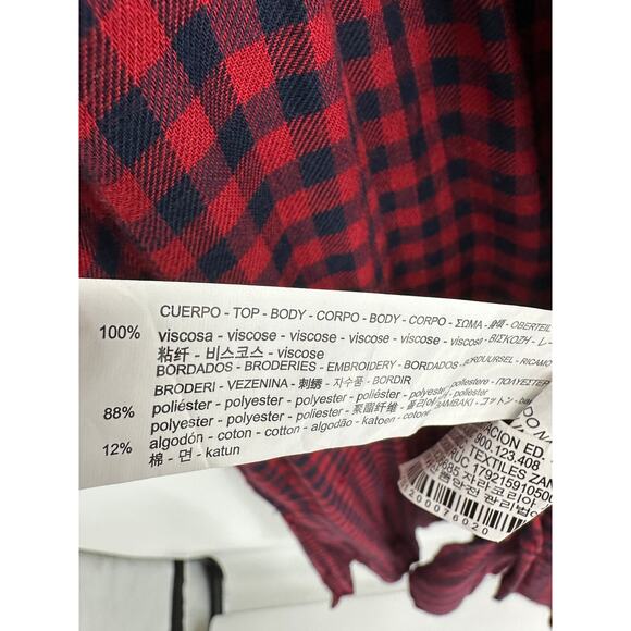 Zara Cardigan Women SMALL Red Navy Blue Plaid Button Front Maxi Dress Duster - Picture 10 of 13